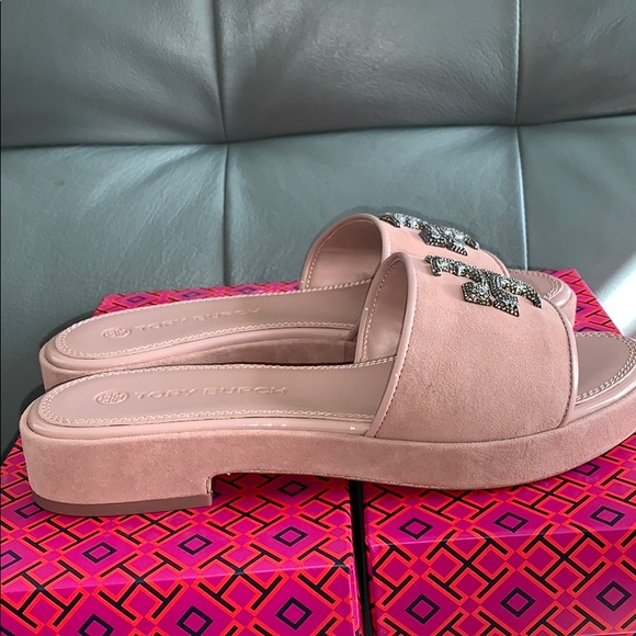 Tory Burch® Suede Logo Crystal Slide Sandal - Picture 4 of 11